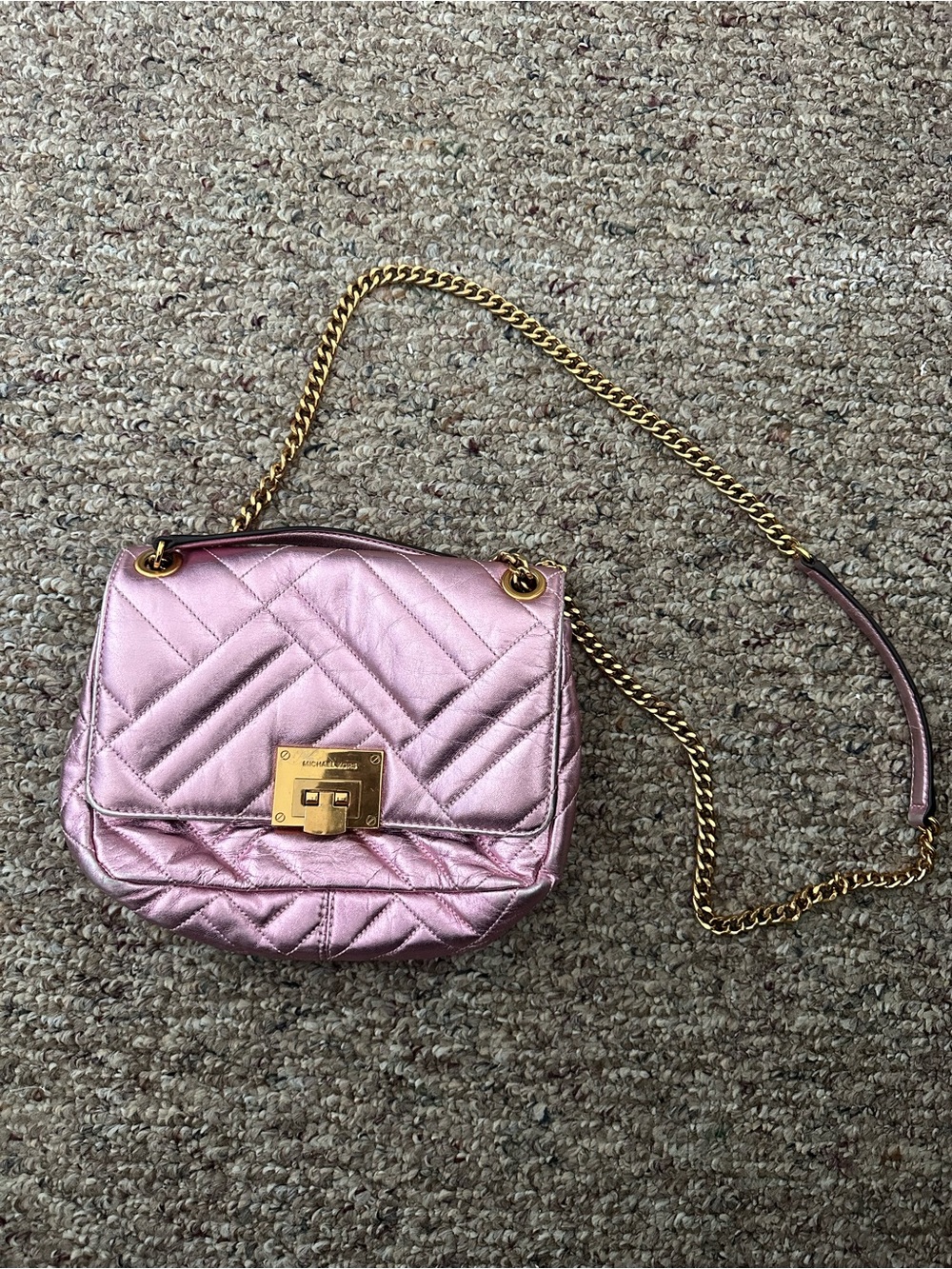 Michael Kors Quilted Metallic Pink Chain Shoulder Bag